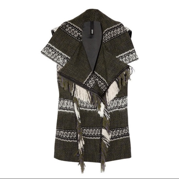 EDUN Fair Isle Patterned Fringe Winter Vest Green M - Picture 12 of 12